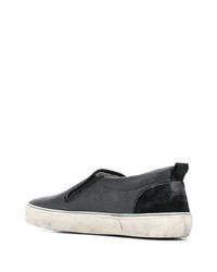 schwarze und weiße bedruckte Slip-On Sneakers aus Leder von Golden Goose