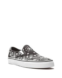 schwarze und weiße bedruckte Slip-On Sneakers aus Segeltuch von Vans