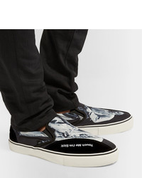 schwarze und weiße bedruckte Slip-On Sneakers aus Segeltuch von TAKAHIROMIYASHITA TheSoloist.