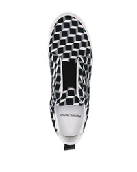 schwarze und weiße bedruckte Slip-On Sneakers aus Segeltuch von Pierre Hardy