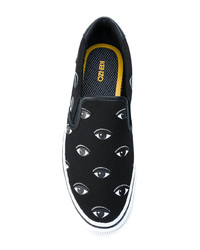 schwarze und weiße bedruckte Slip-On Sneakers von Kenzo