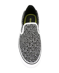 schwarze und weiße bedruckte Slip-On Sneakers von Kenzo