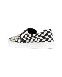 schwarze und weiße bedruckte Slip-On Sneakers von Doublet