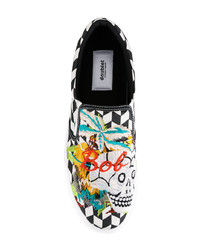schwarze und weiße bedruckte Slip-On Sneakers von Doublet