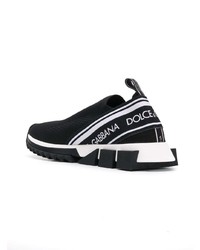 schwarze und weiße bedruckte Slip-On Sneakers von Dolce & Gabbana