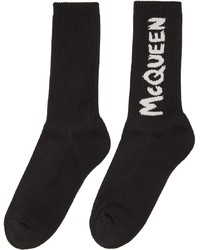 schwarze und weiße bedruckte Socken von Alexander McQueen