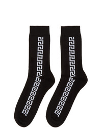 schwarze und weiße bedruckte Socken von Versace