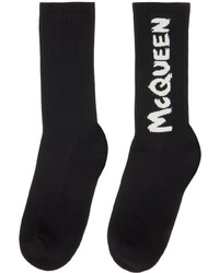 schwarze und weiße bedruckte Socken von Alexander McQueen