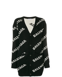 schwarze und weiße bedruckte Strickjacke mit einer offenen Front von Balenciaga