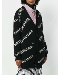 schwarze und weiße bedruckte Strickjacke mit einer offenen Front von Balenciaga