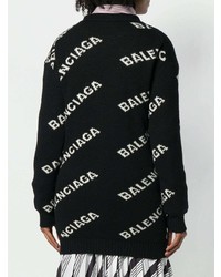 schwarze und weiße bedruckte Strickjacke mit einer offenen Front von Balenciaga