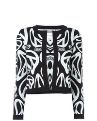schwarze und weiße bedruckte Strickjacke mit einer offenen Front von Moschino