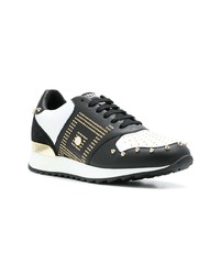schwarze und weiße beschlagene Leder niedrige Sneakers von Versace Collection