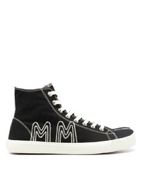 schwarze und weiße bestickte hohe Sneakers aus Segeltuch von Maison Margiela