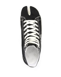 schwarze und weiße bestickte hohe Sneakers aus Segeltuch von Maison Margiela
