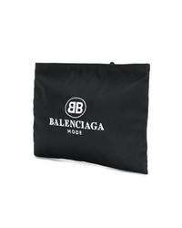 schwarze und weiße bestickte Leder Clutch Handtasche von Balenciaga