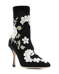 schwarze und weiße bestickte Leder Stiefeletten von Dolce & Gabbana
