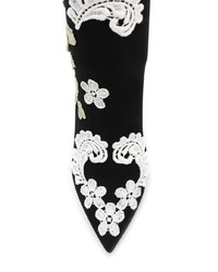 schwarze und weiße bestickte Leder Stiefeletten von Dolce & Gabbana