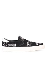 schwarze und weiße bestickte Slip-On Sneakers aus Segeltuch von Amiri