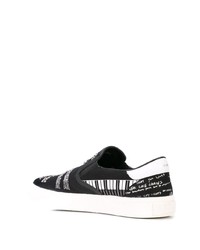 schwarze und weiße bestickte Slip-On Sneakers aus Segeltuch von Amiri