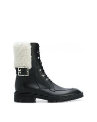 schwarze und weiße flache Stiefel mit einer Schnürung aus Leder von Givenchy