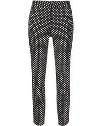 schwarze und weiße gepunktete enge Hose von Diane von Furstenberg