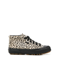 schwarze und weiße hohe Sneakers aus Leder mit Leopardenmuster