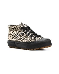 schwarze und weiße hohe Sneakers aus Leder mit Leopardenmuster von Vans