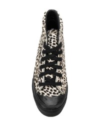 schwarze und weiße hohe Sneakers aus Leder mit Leopardenmuster von Vans