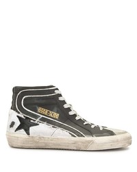 schwarze und weiße hohe Sneakers aus Leder mit Sternenmuster von Golden Goose