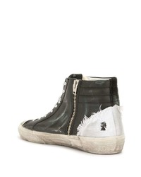 schwarze und weiße hohe Sneakers aus Leder mit Sternenmuster von Golden Goose