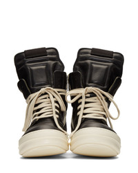 schwarze und weiße hohe Sneakers aus Leder von Rick Owens