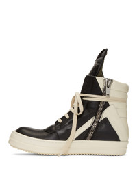 schwarze und weiße hohe Sneakers aus Leder von Rick Owens