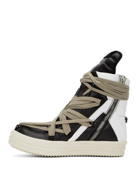 schwarze und weiße hohe Sneakers aus Leder von Rick Owens