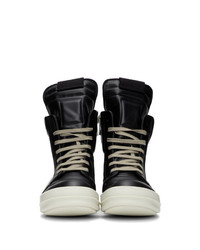 schwarze und weiße hohe Sneakers aus Leder von Rick Owens