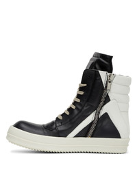 schwarze und weiße hohe Sneakers aus Leder von Rick Owens