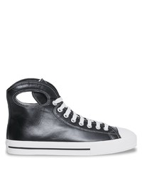 schwarze und weiße hohe Sneakers aus Leder von Burberry