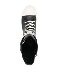 schwarze und weiße hohe Sneakers aus Leder von Rick Owens