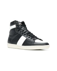 schwarze und weiße hohe Sneakers aus Leder von Saint Laurent