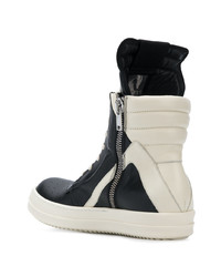 schwarze und weiße hohe Sneakers aus Leder von Rick Owens