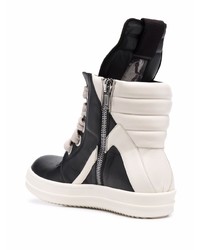 schwarze und weiße hohe Sneakers aus Leder von Rick Owens