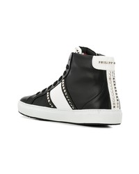 schwarze und weiße hohe Sneakers aus Leder von Philipp Plein