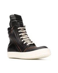 schwarze und weiße hohe Sneakers aus Leder von Rick Owens