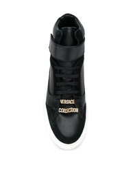 schwarze und weiße hohe Sneakers aus Leder von Versace Collection