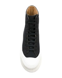 schwarze und weiße hohe Sneakers aus Leder von Jil Sander