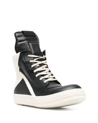 schwarze und weiße hohe Sneakers aus Leder von Rick Owens