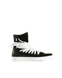 schwarze und weiße hohe Sneakers aus Leder von Kris Van Assche