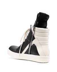 schwarze und weiße hohe Sneakers aus Leder von Rick Owens