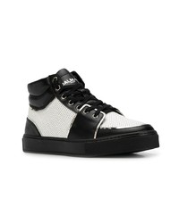 schwarze und weiße hohe Sneakers aus Leder von Balmain