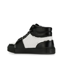 schwarze und weiße hohe Sneakers aus Leder von Balmain